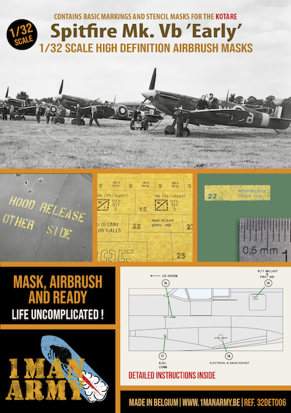 Spitfire MKVb "Early" High Definition Airbrush Masking (Kotare) 32DET006