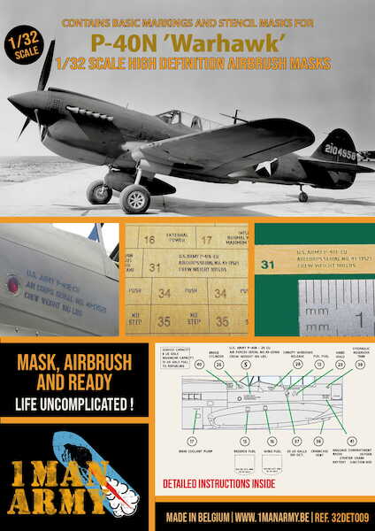 Curtiss P40N Warhawk High Definition Airbrush Masking ((All brands ) 32DET009