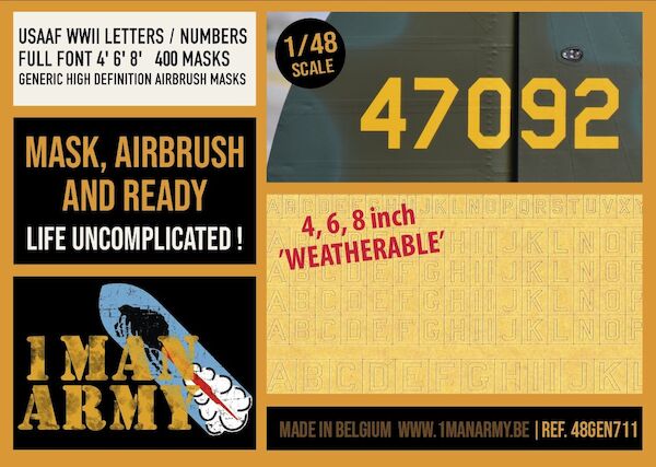 USAAF WWII Letters/Numbers Full 4' 6' 8' Inch High Definition Airbrush Masking 48GEN711
