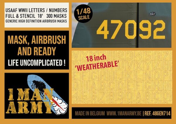 USAAF WWII Letters/Numbers Stencil 18' Inch High Definition Airbrush Masking 48GEN714