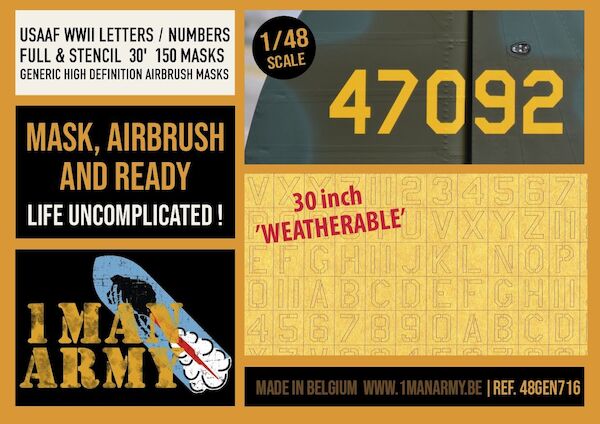 USAAF WWII Letters/Numbers Stencil 30' Inch High Definition Airbrush Masking 48GEN716