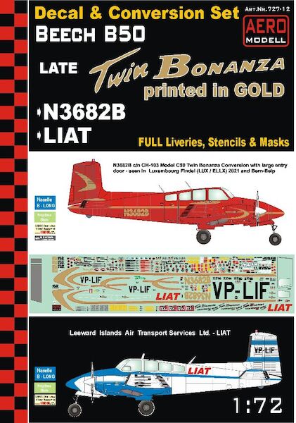 Beech 50 Late Twin Bonanza (LIAT, N3682B in gold) 727-12