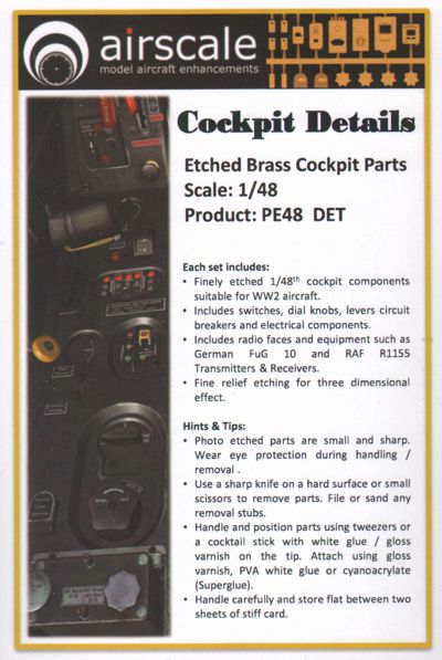 Cockpit Details, Etched Brass Cockpit parts PE48DET