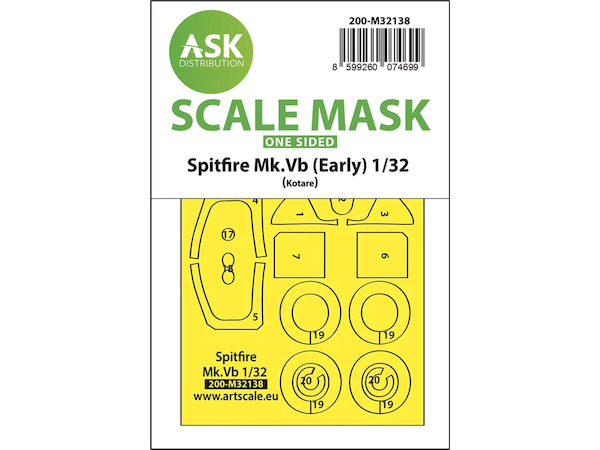 Masking Set Spitfire MkVb (Early) Canopy and wheels Single Sided (Kotare) 200-M32138