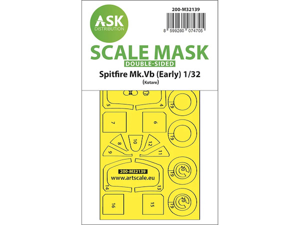 Masking Set Spitfire MkVb (Early) Canopy and wheels Double Sided (Kotare) 200-M32139