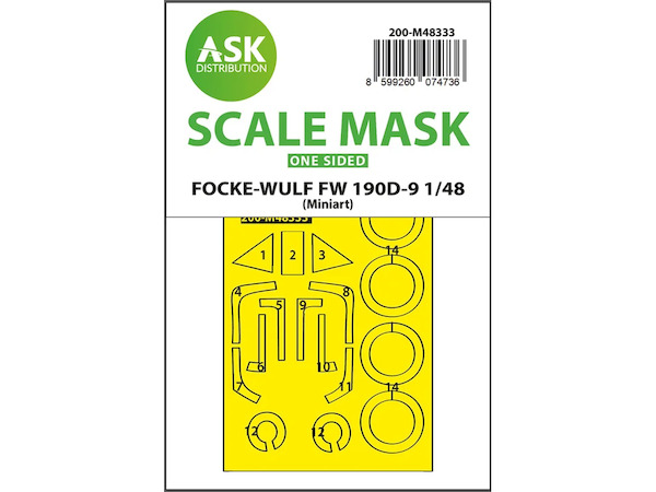 Masking Set Focke Wulf FW190D-9 Canopy and wheels Single Sided (MiniArt) 200-M48333