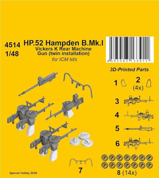 HP.52 Hampden B.Mk.I -Vickers K and Browning Machine Guns (Twin installation) (ICM) CMKA4514
