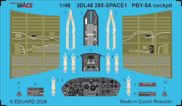 SPACE 3D Detailset PBY5a Catalina Cockpit Instrument panels, sidewalls and Seatbelts (Eduard/Revell) 3DL48285