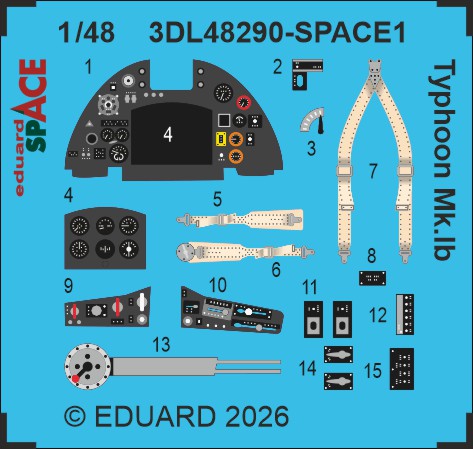 SPACE 3D Detailset Hawker Typhoon Mk1b Instrument Panels and seatbelts (Hobby 2000 / Hasegawa) 3DL48290