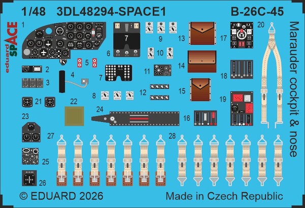 SPACE 3D Detailset B26C-45 Marauder Cockpit and nose Instrument panels and seatbelts (ICM) 3DL48294