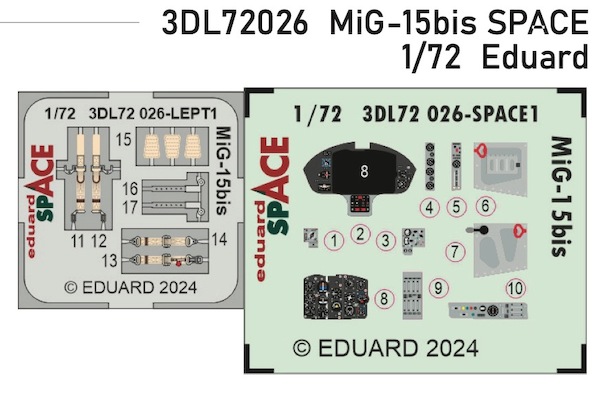 SPACE 3D Detailset Mikoyan MiG15Bis Fagot  Instrument panels and seatbelts(Eduard)  3DL72026