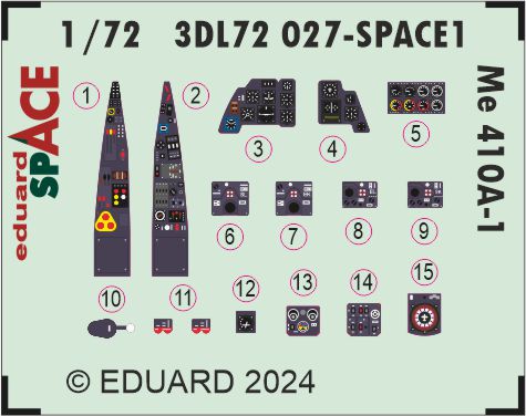SPACE 3D Detailset Messerschmitt Me410A-1 Instrument panels and seatbelts (Airfix)  3DL72027
