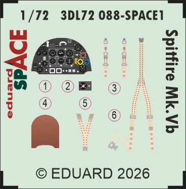 SPACE 3D Detailset Supermarine Spitfire MkVb Instrument panel and Seatbelts (IBG) 3DL72088