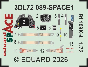 SPACE 3D Detailset Messerschmitt Bf109K-4 Instrument panels and Seatbelts (Eduard) 3DL72089