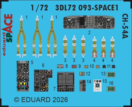 SPACE 3D Detailset CH54A Tarhe Instrument panels and Seatbelts (ICM) 3DL72093