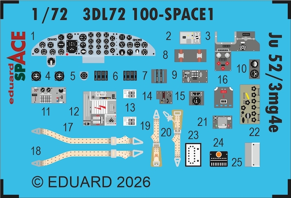 SPACE 3D Detailset Junkers Ju52/3mg4e Instrument panels and Seatbelts (Airfix) 3DL72100