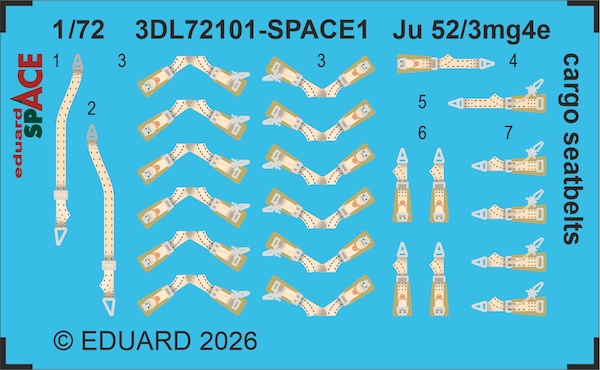 SPACE 3D Detailset Junkers Ju52/3mg4e Cargo Seatbelts (Airfix) 3DL72101