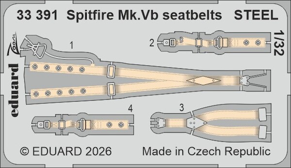 Detailset Spitfire MKVb Seatbelts (Kotare) E33-391