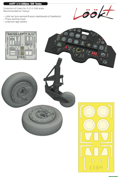 Douglas A1J Skyraider Lk + Instrument Panel, seatbelts, wheels and TFace mask (Tamiya)  E644177