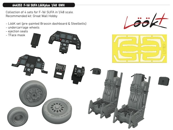 F16I Sufa Löök + Instrument Panel and seatbelts, Wheels, ejection seat and TFace Mask (Great Wall Hobby) E644353