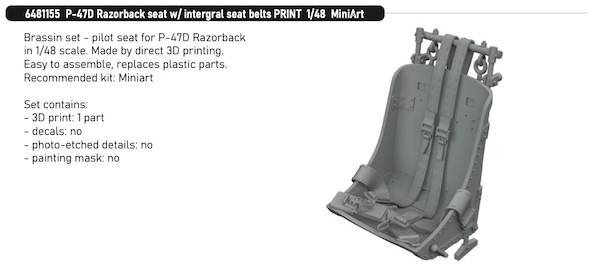 P47D Thunderbolt Razorback Seat with Integral eatbelts (MiniArt) E6481155