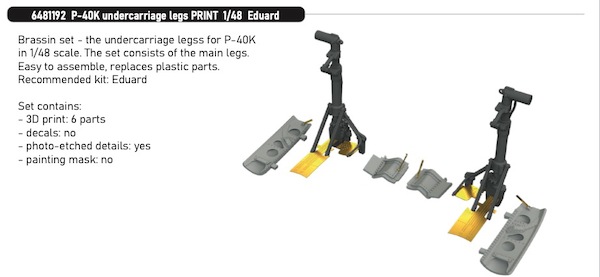 Curtiss P40K Undercarriage Legs (Eduard) E6481192