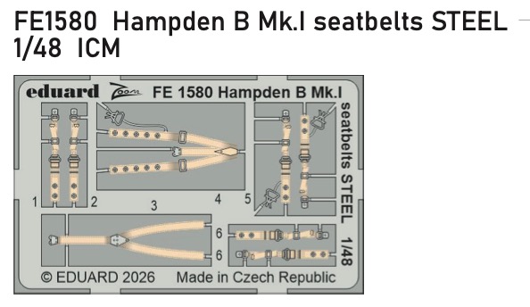 Detailset Hampden B.Mk1 Seatbelts (ICM) FE1580