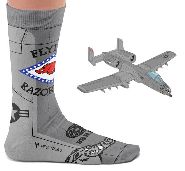 Pair of war machine socks: A-10 Thunderbolt II Flying Razorbacks SOCK A-10