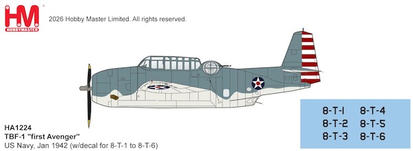 Grumman TBF-1 Avenger "first Avenger" US Navy, Jan 1942 (w/decal for 8-T-1 to 8-T-6) HA1224