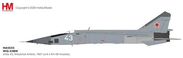 MIG-25BM white 43, Ahtubinsk Airfield, 1987 (w/4 x KH-58 missiles) HA5655