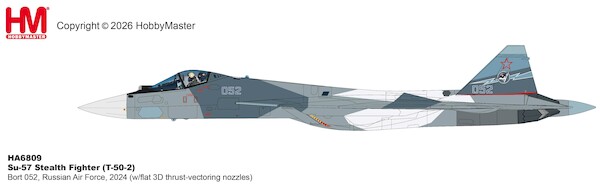 Sukhoi SU57 Stealth Fighter (T-50-2) Bort 052, Russian Air Force, 2024 (w/flat 3D thrust-vectoring nozzles) HA6809