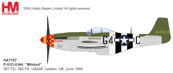 P51D-5-NA Mustang "Mildred" 357 FG, 362 FS, USAAF, Leiston, UK, June 1944 HA7757