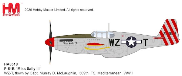 P51B Mustang USAAF "Miss Sally III" WZ-T, flown by Capt. Murray D. McLaughlin, 309th FS, Mediterranean, WWII HA8518