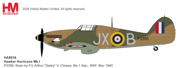 Hawker Hurricane Mk.I "Battle of Britain" flown by F/L Arthur "Darky" V. Clowes, No. 1 Sqn., RAF, Nov. 1940 HA8616