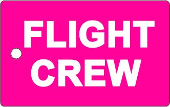 Bagagetag with FLIGHT CREW in white on pink background on one side and writable backside, including metal wire  BAGTAG FC PINK