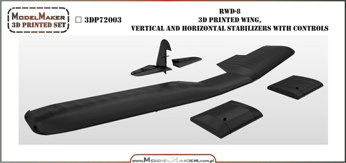 RWD-8 wing and vertical and horizontal stabilisers with controls (IBG) MMD-3DP72003