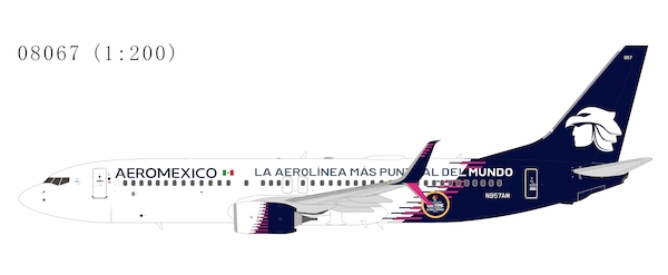 Boeing 737-800 Aeromexico N957AM new paint with scimitar winglets; "La Aerolínea Más Puntual Del Mundo" titles 08067