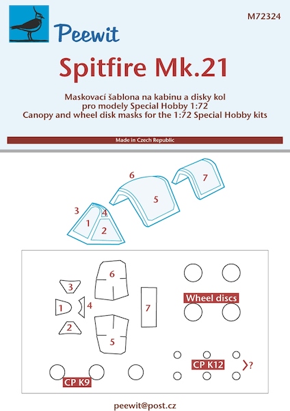 Supermarine Spitfire MK F21 Canopy and wheel masks  (Special Hobby)  M72324