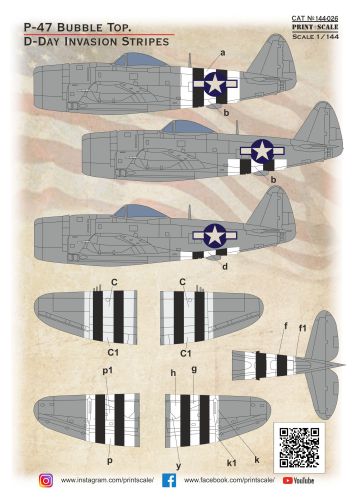 P-47D Thunderbolt Bubbletop. D-Day Invasion Stripes PRS144-026