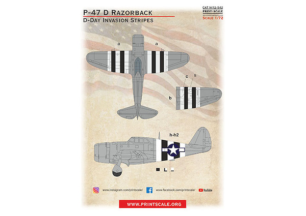 P-47D Thunderbolt Razorback. D-Day Invasion Stripes PRS72-542