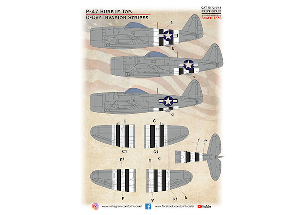 P-47D Thunderbolt Bubbletop. D-Day Invasion Stripes PRS72-543