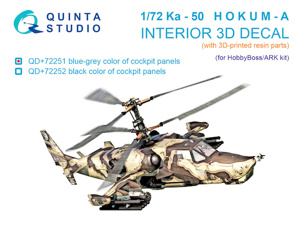 Kamov Ka50 Hokum A Interior 3D Decal and resin parts with Black Cockpit panels (Hobby Boss) QD+72252