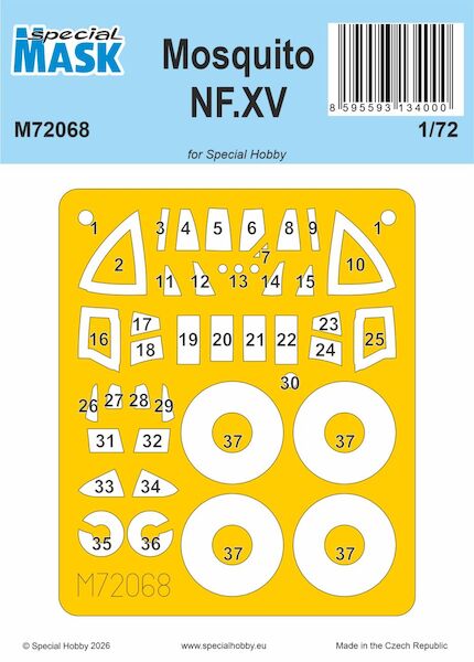 De Havilland Mosquito NF.XV Canopy and wheel Mask (Special Hobby) m72068