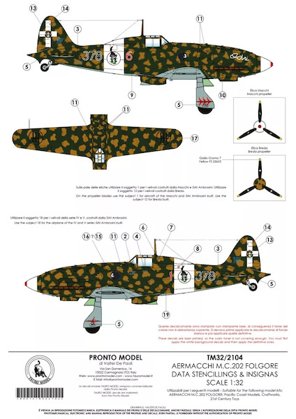 Macchi MC202 Veltro Data Stencilling and Insignia TM32-2104