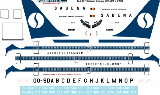 Two Six decals 144-337 Boeing 737-200 (Sabena)