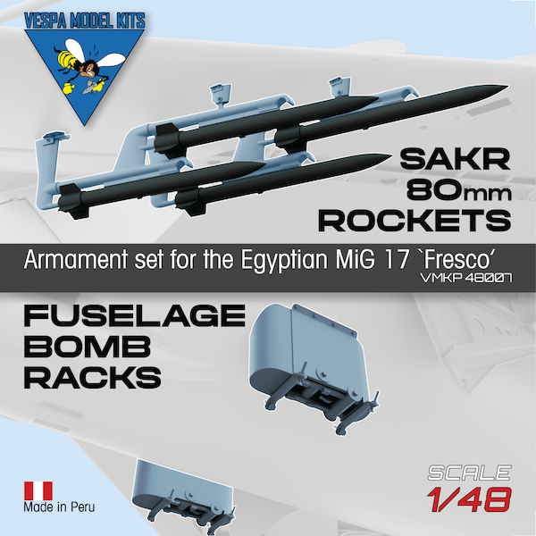 SAKR 80mm rockets, Armament set for Egyptian Air Force MiG 17 Fresco, de Havilland Vampire, others.  VMKP48007